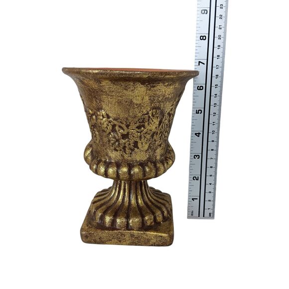 Gold Urn Planter Ceramic Baroque Vine With Leaves Hollywood Regency - Picture 11 of 13
